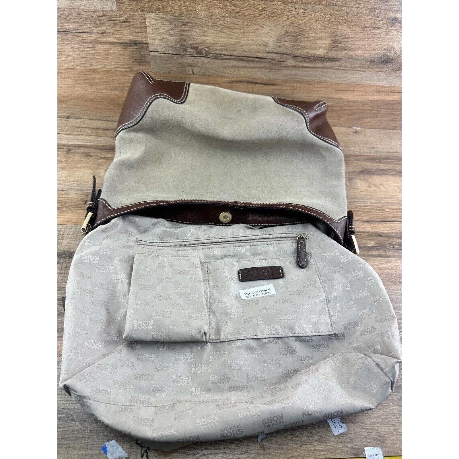 BORSA A TRACOLLA MICHAEL KORS grigia e marrone in camoscio e pelle