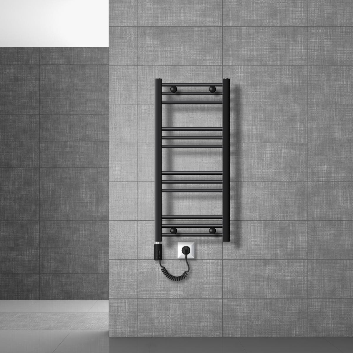 Radiador toallero eléctrico 40x80 cm recto negro mate elemento calefactor 600W