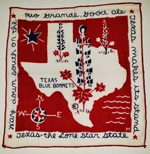 Vintage 1950s Fred Press Texas Lone Star State Cocktail Napkin MOMA MCM Blue Bel