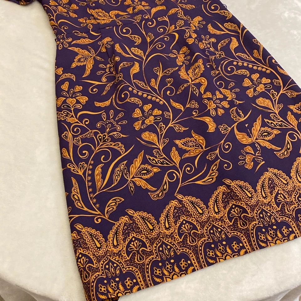 Talbots Womens Purple 100% SILK Shoulder Pad Short Sleeve Fit & Flare Dress Sz 8 - Image 4 of 4