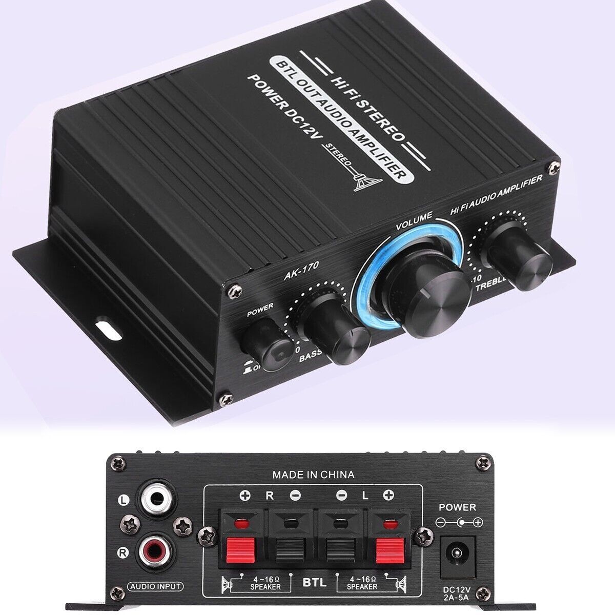 400W 12V 2 Channels Digital Stereo Audio Power Amplifier HiFi Bass