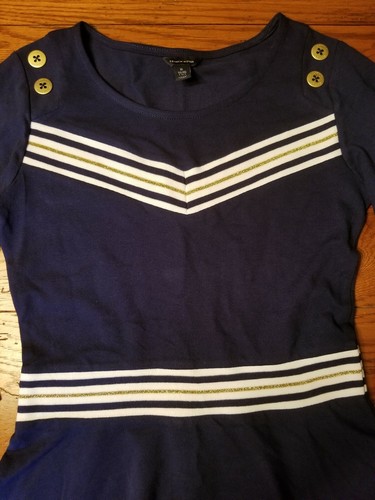 NWT Girls Tommy Hilfiger Flag Blue Dress Gold Metallic Stripe Buttons Size XL 16 - Picture 3 of 12