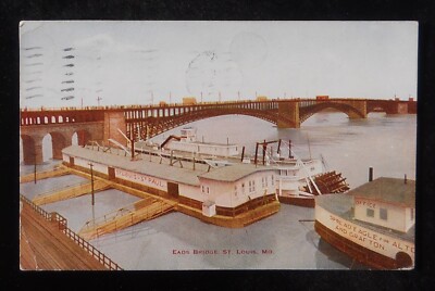 1912 Eads Bridge Steamer Sternwheeler Spread Eagle Office St. Louis MO Postcard