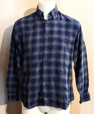#273 Arrow Sport Men's Long-Sleeve Button-Down Flannel Shirt, Blue Plaid EUC