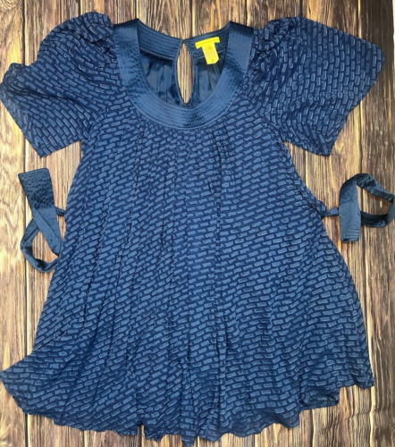 Catherine Malandrino Blue Silk Dress Semi Sheer Lined, Belt, Size 4P