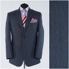 Mens Pin Check Blazer 42S UK Size FABIO BARETTI Blue Sport Coat Jacket