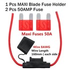 8 AWG Wire Waterproof In-line Fuse Holder & 2 Pcs Red 50Amp MAXI Blade Fuses Kit