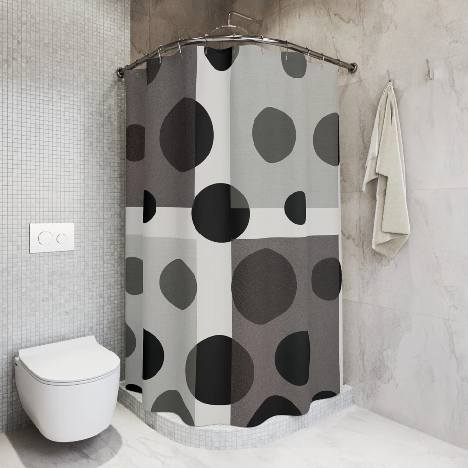 Cortinas de Ducha Cuadradas Harmony Patrón Geométrico Diseño Marrón y Beige Baño Foto 3 de 4