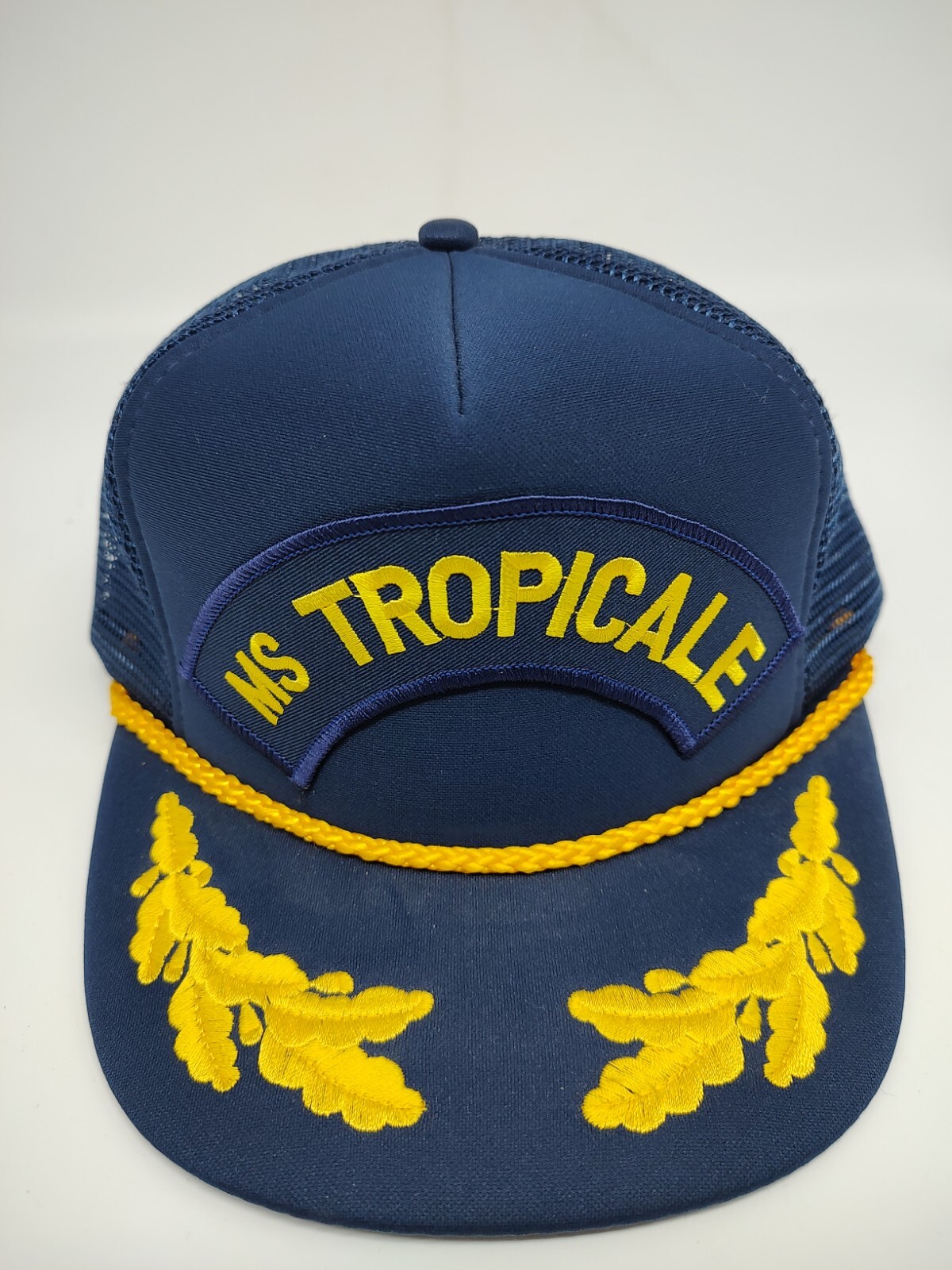 Vintage MS TROPICALE Navy Blue gold Snapback Trucker Hat rope