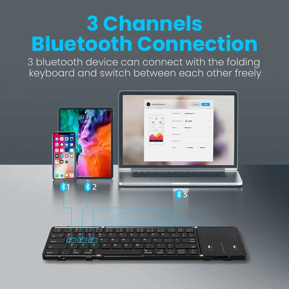 Bluetooth Keyboard with Touchpad Wireless Foldable Keyboard with PU Leather - Image 3 of 4