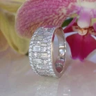 Baguette Round Cut Simulated Diamond Wide Trendy Ring Band 14k White Gold Plated