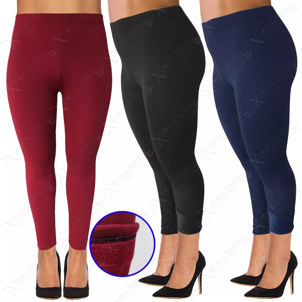 WOMEN PLUS SIZE WARM FUR FLEECE LINED LEGGINGS LADIES HIGH WAIST THICK  STRETCH