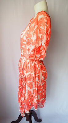 Alice + Olivia Made In NYC Silk Chiffon Dress with Silk Lining Vermilion  Ivory L | eBay