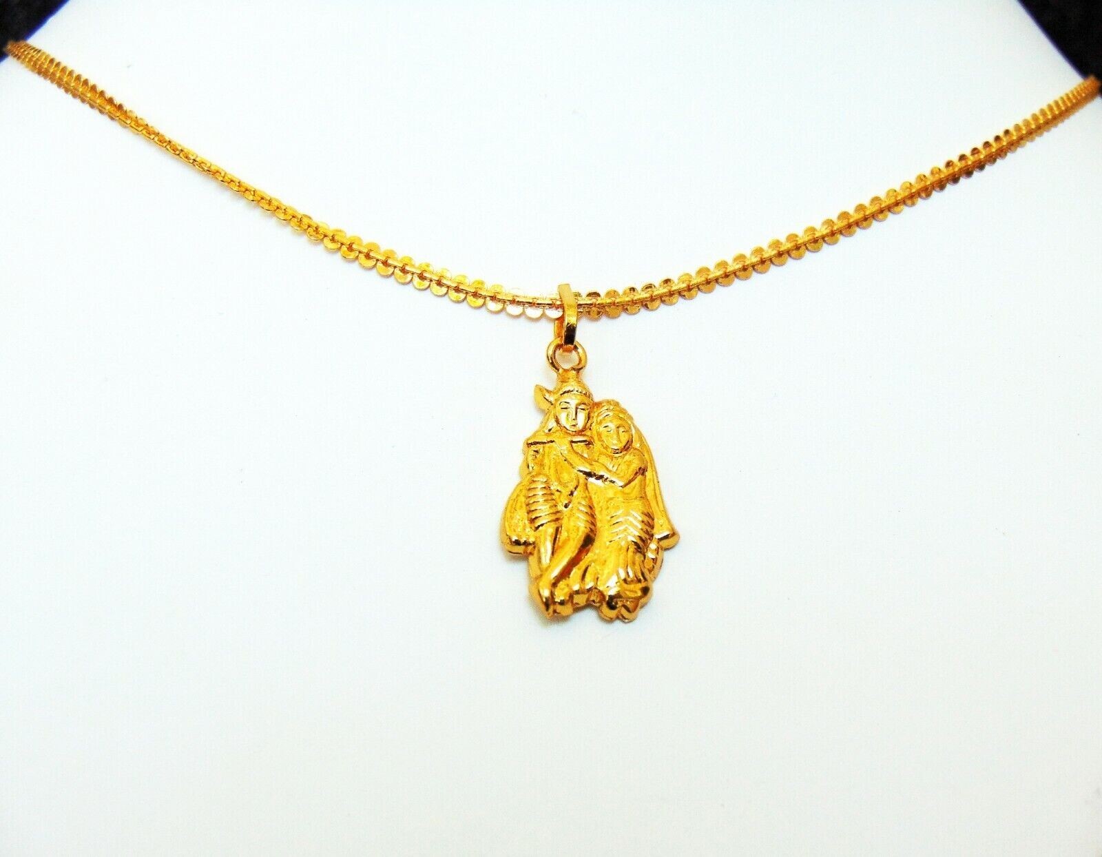 Indian God Krishna Necklace Antique Gold Amulet Pendant Krishna Black Cord 20
