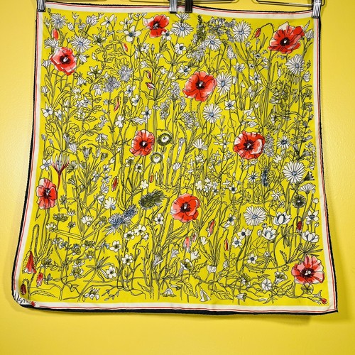 Vera Neumann Scarf Vintage Floral Red Green Yellow Poppies Square Mid