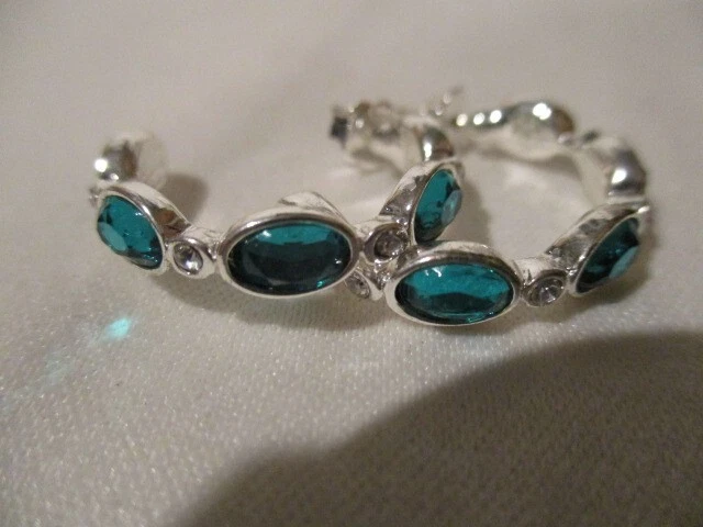 AVON Birthstone Color Hoop Earrings Faux Stones Set in Silvertone