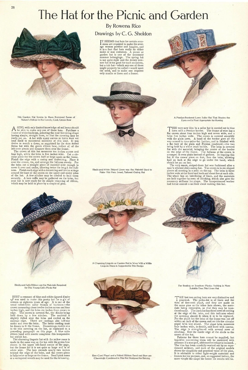 The Hat for the Picnic and Garden - Ladies Hats - Fashion page - Circa 1915