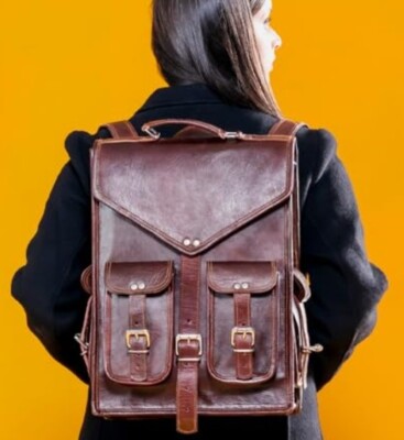Handmade World Brown Leather Messenger Bags 16'' Backpack Satchel Laptop Bag