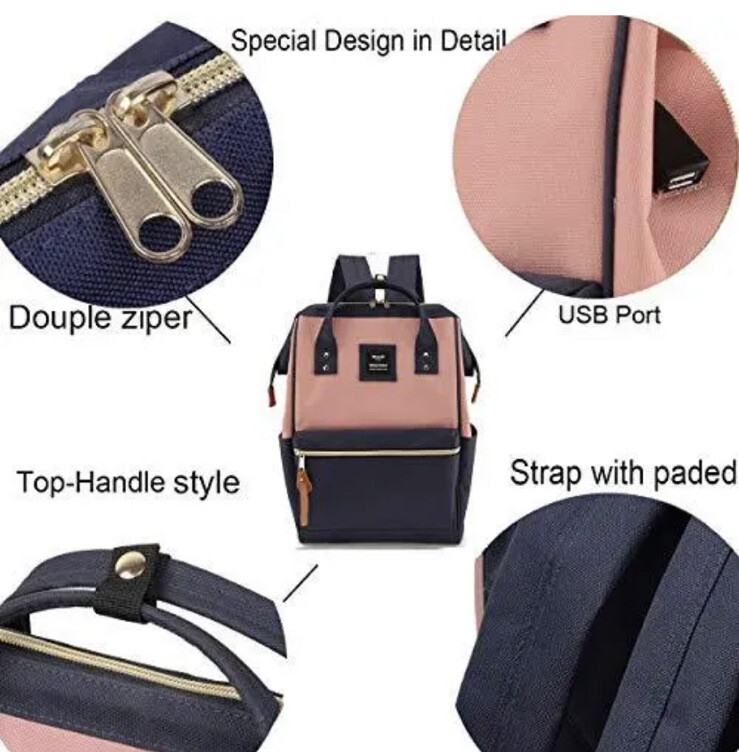 Himawari Pink/Navy Blue Laptop Backpack Travel Backpack Or Diaper