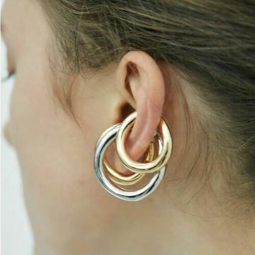 Large Hoop Earrings Minimalist Ear Cuff No Piercing Earring Silver Women  Jewelry | eBay