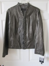 Nwt Womens Brown Faux Leather Jacket Zip Up Front & Pockets Beautiful!