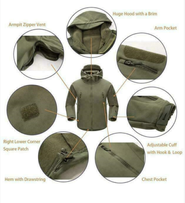 Khaki,4XL Giacca Impermeabile Uomo Con Cappuccio Soft Shell Outdoor Escursionismo Cappotto Militare Tattico~p147087969