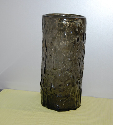 Geoffrey Baxter Vase Glasvase Baumrindenstruktur grau 27 cm hoch