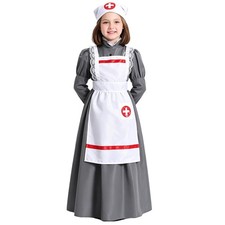 Kids Girls Halloween Nursing Themed Nurse Maid Costume Stage Dress Up Carnival