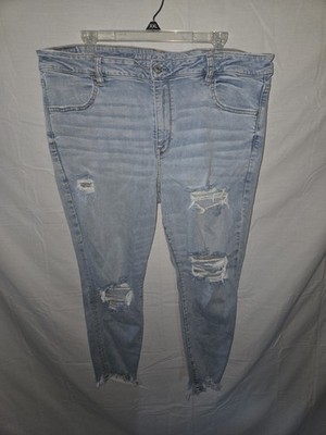 American Eagle Women's Blue Denim Hi Rise Jeggings Jeans Ripped Size 20 Short