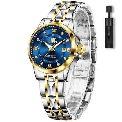  Watch Women with Day Date Luxury Stainless Steel 2906 Blue Face/Two Tone Strap