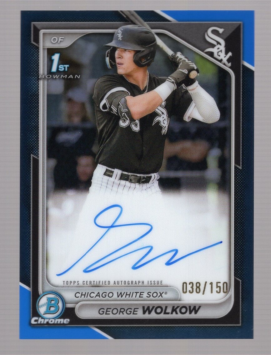 GEORGE WOLKOW 2024 BOWMAN CHROME BLUE REFRACTOR 1ST RC AUTO #038/150 WHITE SOX