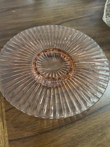 Pink Depression Glass Anchor Hocking Ribbed Pedestal Cake Plate Ball Foot 12.25”