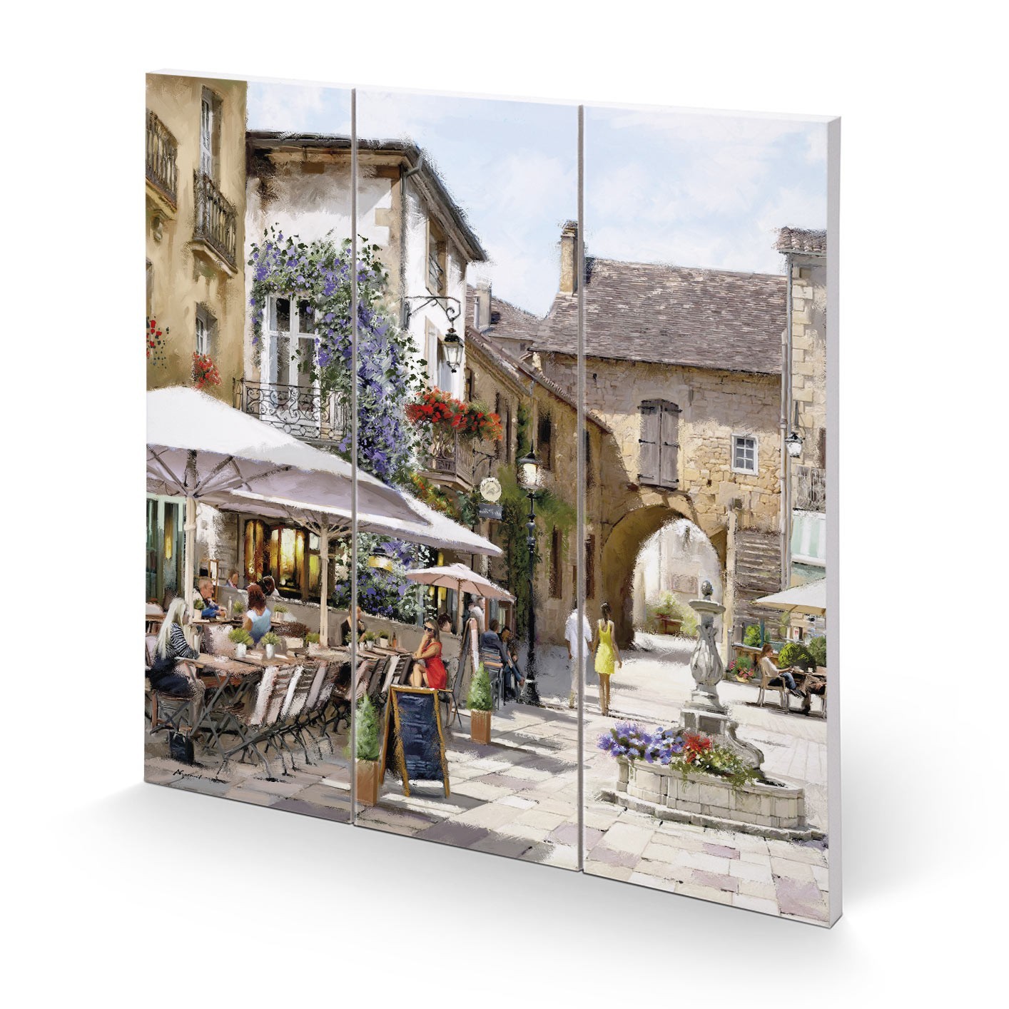 Richard Macneil - Courtyard Café - 30 x 30cm Wooden Wall Art Print