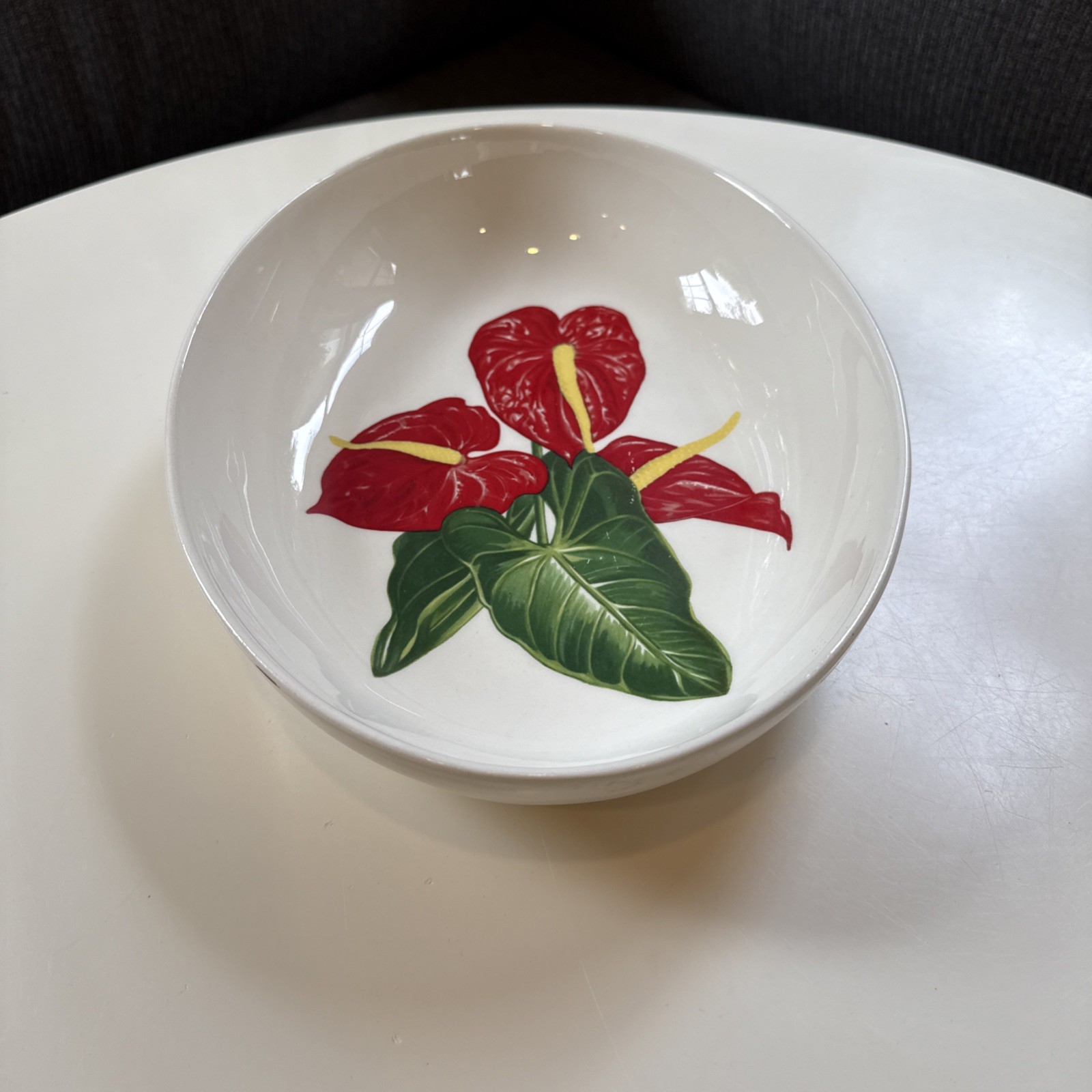 Vintage Santa Anita Ware Red Anthurium Oval Serving Bowl 10.5" - READ
