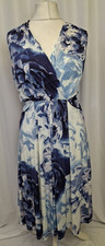 Phase Eight Dress Uk 16 White & Blue Print Side Twist Knot Sleeveless Midi E4927