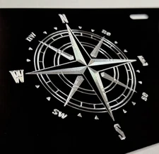 REFLECTIVE Engraved Compass Car Tag Diamond Etched Vanity Front License Plate