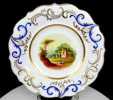 Old Paris Rockingham Porcelain Scenic Antique 9" Decorative Plate 1830s