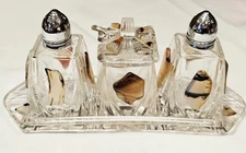 Crystal Agate Cruet Set Rock Accent Salt Pepper Sugar Czechoslovakia 60s Vintage