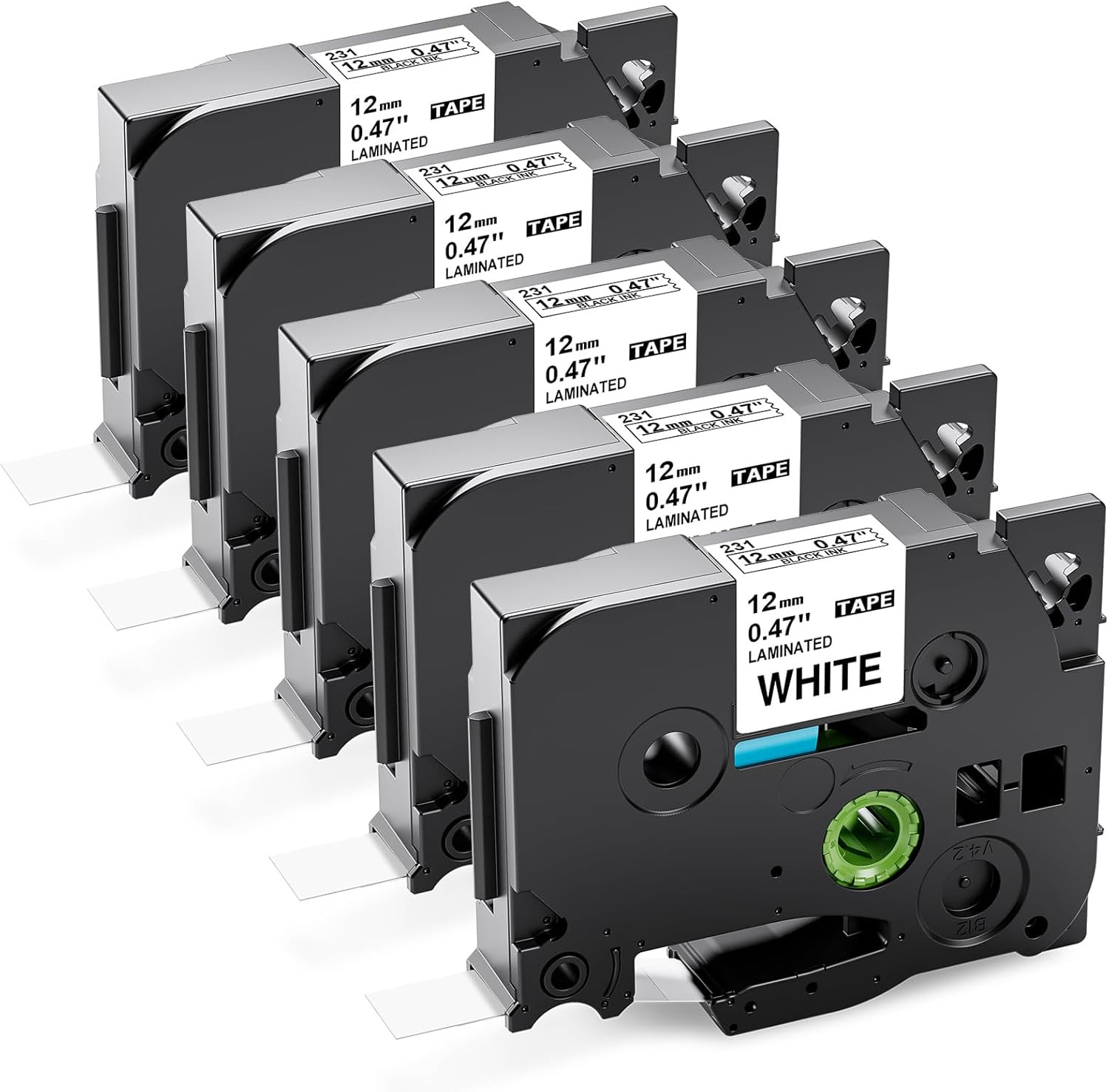 5PK Tze-231 PTH110 D210 Label Maker Tape 12mm Compatible with Brother P Touch La