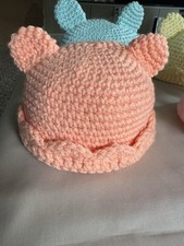 Handmade Crochet Baby Beanie Hats pink,yellow,orange and green 0-3 Months