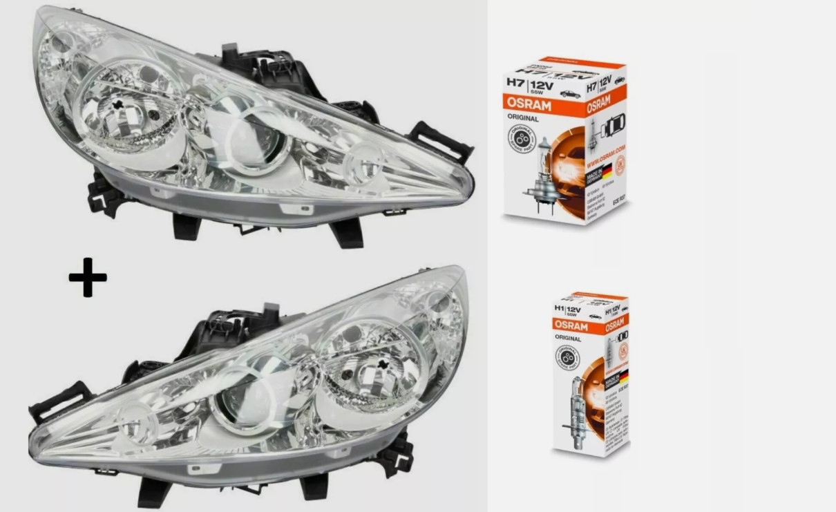 Phare avant halogène Peugeot 207 CC gauche droit avec ampoules et moteurs inclus