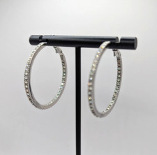 Sparkly 1.5 inch Silver-tone Faux Rhinestone-encrusted Hoop Earrings