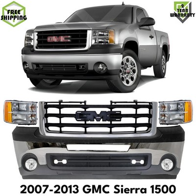 Front Bumper Chrome & Headlight Assembly Kit For 2007-2013 GMC Sierra 1500