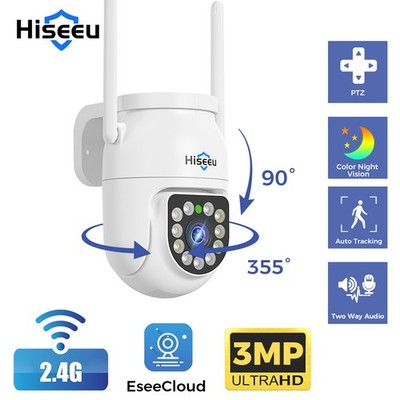 Hiseeu WiFi Security Camera,3MP Outdoor PTZ Camera,Auto Tracking,2-Way Audio,IP