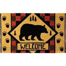 Rivers Edge Products 30" x 18" Coir Welcome Door Mat, Slip-Resistant, Bear