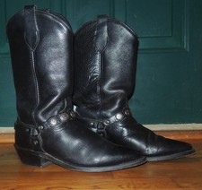 Black leather harness boots Made in USA Women's size 9 M Excellent condition