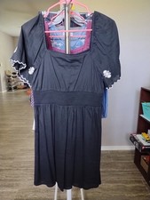 Old Navy Black Fit & Flare Dress M Smocked Waist Square Neck Puff Sleeve