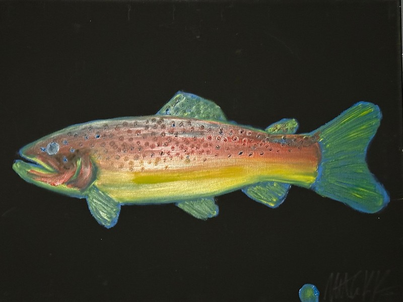 Finger Painted Painting Oil Original Hand Trout Fish Abstract Kinnaman