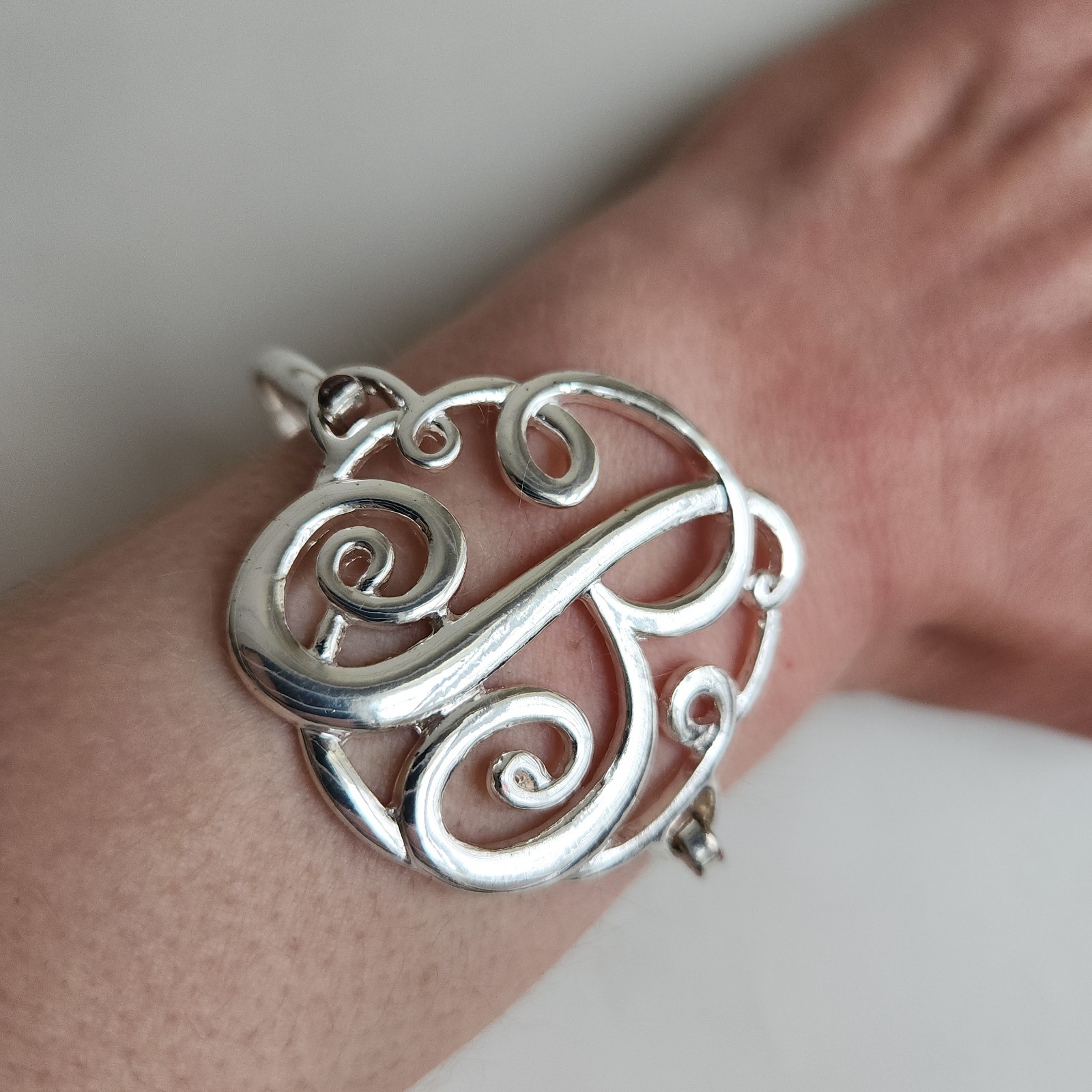 Silver Tone Monogram B Initial Hook Bangle Bracel… - image 8