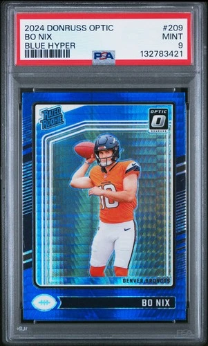 2024 Panini Donruss Optic #209 Bo Nix Blue Hyper RC PSA 9